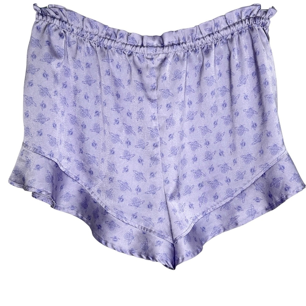 Bridgerton Satin Coquette Ruffle Pajama Sleep Shorts Medium Bee Romantic Purple - Picture 2 of 8